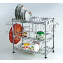 3 Tiers Chrome Metal Wire Kitchen Dish Holder Rack with Patent